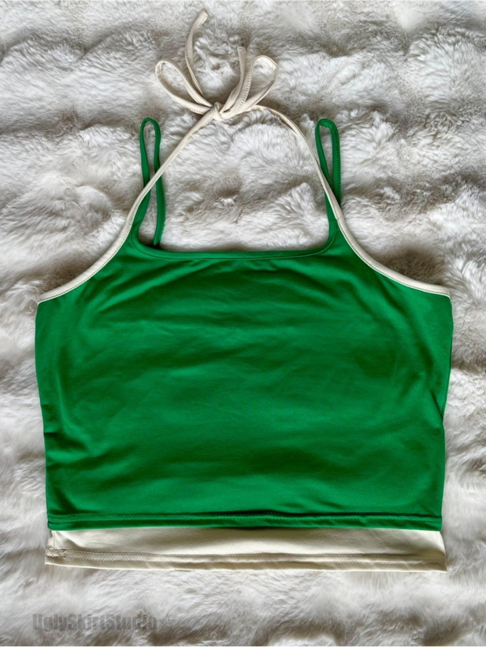 SHEIN Green & White Contrast Trim Square Neck Cropped Cami Halter Tank Top EUC